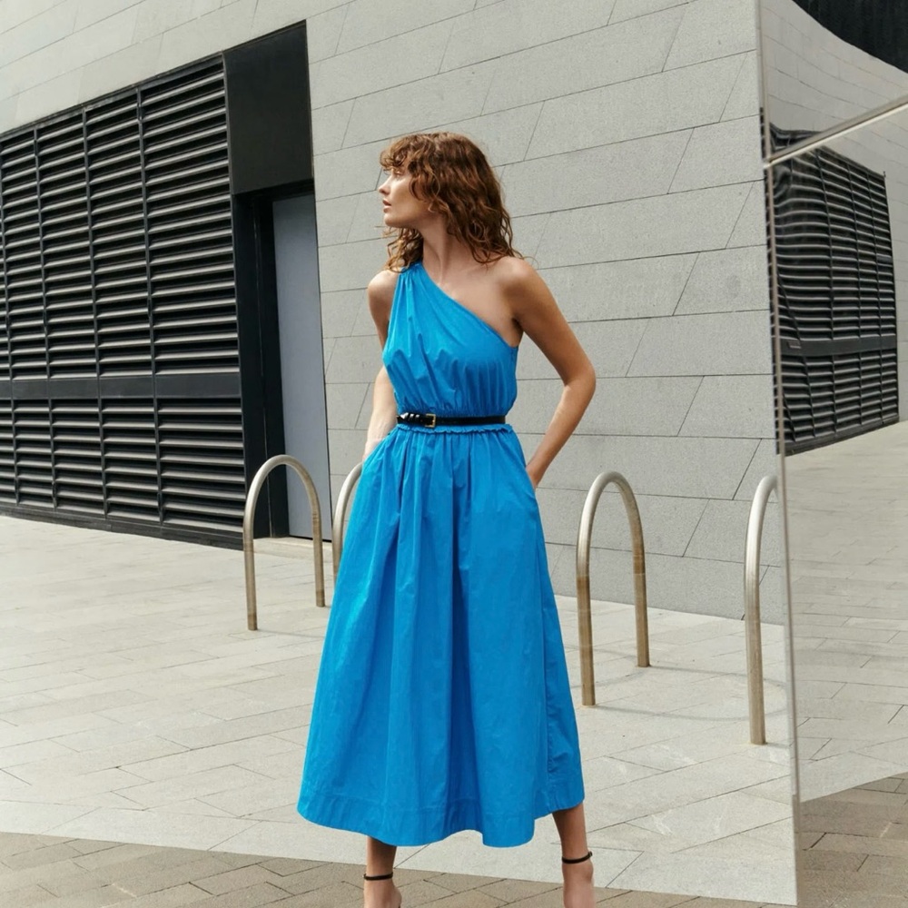 Cue Turquoise One-Shoulder Dress